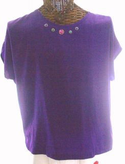 Ladies dressy blouse, Purple with jewels around n eckline, Large, Amy