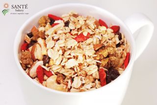 delightful mixture of rolled oats, maple syrup, nuts, seeds, dried
