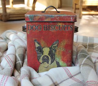 Boston Terrier Dog Treat Tin Box Bucket Shabby Cottage Chic