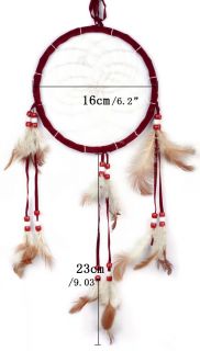 New Large Handmade Dreamcatcher Dark Brown Beige Red White Beads Free