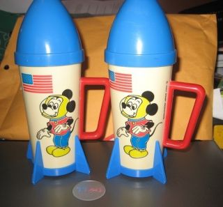 RARE Disney Mickey Mouse Rocket SHIP Glasses Set of 2
