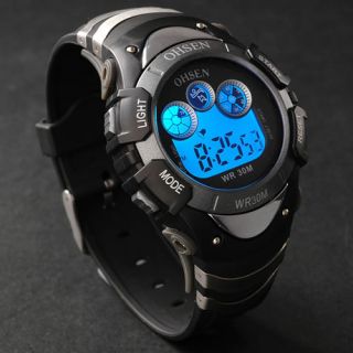  Flashlight Black Alarm Mens Boys Digital Sports Wrist Watch Hot