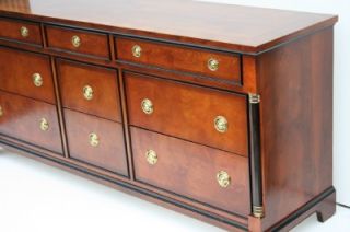 Century Furniture Co. Empire Style Burl Walnut 9 Drawer Long Dresser