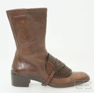 Dries Van NOTEN Brown Leather Perforated Detachable Strap Mid Calf