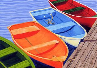 Cape Cod Colorful Rowboats Dinghy Ocean Print R Rutana