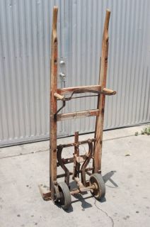 Vintage Hand Truck Carton Clamp Wood Dolly Tire Grocery