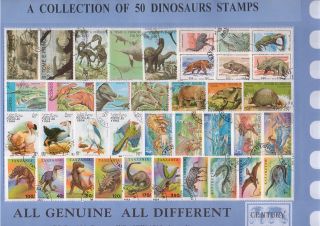 50 Dinosaurs Thematic Stamps All Different Genuine