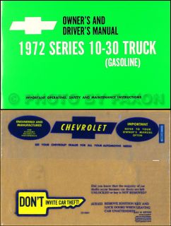 1972 Chevrolet Truck Owners Manual with Envelope 72 Chevy Pickup