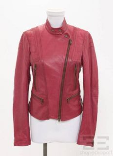 donna karan magenta leather motorcycle jacket size 6