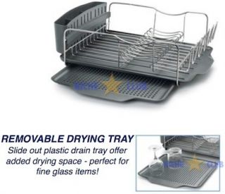 Dish Rack Stainless Steel Kitchen Plate Drying Drainer Tray Cup Holder