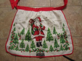 Vintage Christmas Santas Kitchen Ladies Half Apron USA