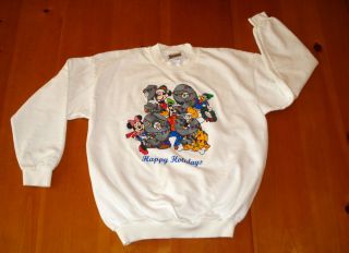  Disney World White 1999 Mickey Pluto Goofy Donald Holiday Sweatshirt L