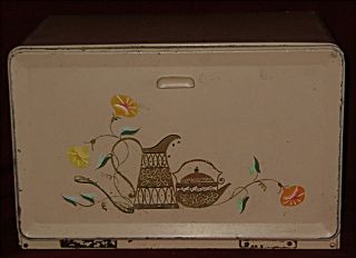 Vntg 1960s 70s Pink Tin Kitchen Bread Box Cutting Board