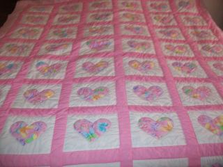 Handmade Heart Quilt Pink Butterflies REVERSABLE to pink stripe