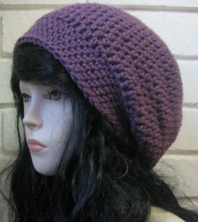 Dusty Purple Hand Crochet Tam Hat Rasta Beanie Slouchy Hippie