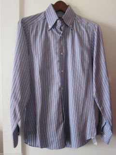 Massimo Dutti Cotton Dress Shirt Size Small Petite Fitted Brown Blue
