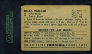 1952 Bowman Large #3 DOAK WALKER SMU Lions HOF SGC 40 Football
