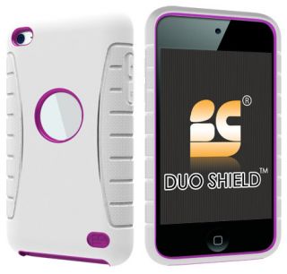 New White Purple Duo Shield Soft Rubber Skin Hard Case for iPod Touch