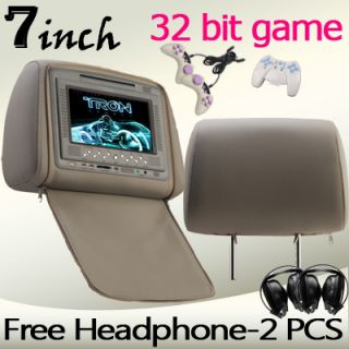 Gray 2x7 Headrest Car  DVD Player Zipper Monitor SD 32 Bit Games