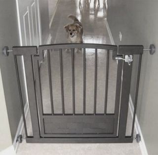 Adjustable Steel Metal Door Dog Gate Barrier Mocha