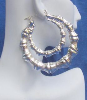 Double Silver Bamboo Hoop Earrings Large A