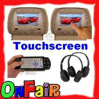 2X Tan Covers 7 Touch Screen Car Headrest DVD Monitors