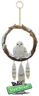 Long Decorative Snowy Owl with Baby Feathered Dreamcatcher