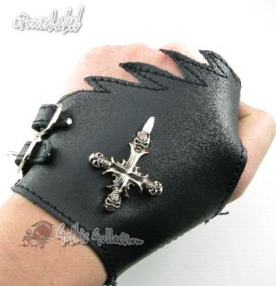 W63 Rock Cross Leather Men Women Fingerless Pair Punk Men Women Glove