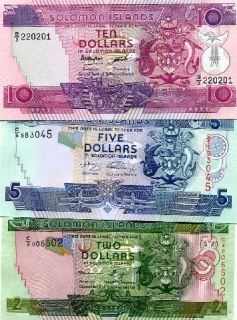 Solomon Islands 2 5 10 Dollars 1986 2010 UNC Set 3 Pcs