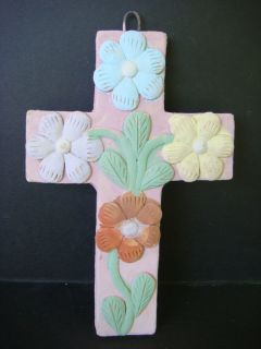 Dolores Porras Mexican Folk Art Flower Relief Cross