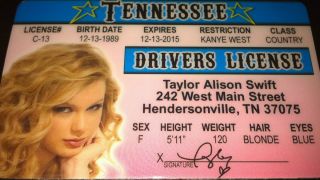 Taylor Swift Drivers License ID Card Fearless Speak Now Red Love Story