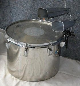 RARE VINTAGE CHROME LUDWIG MARCHING DRUM WITH COW BELLS  10
