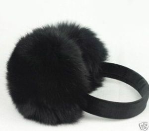 F10 Fox Fur Headband Ear Warmer Muffs Black White Grey