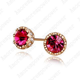  Plated Ear Pin Use Red Swarovski Crystal Gorgeous Studs Earring