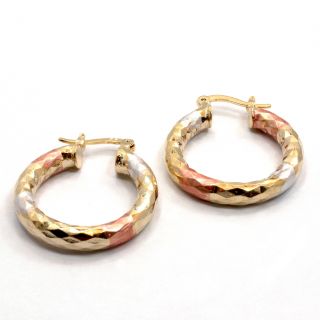 Gold 18K GF Earrings Fashion Small Hoop Three Tone Lady Tubular Very