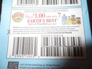 10) Coupons $1.00 Off Earths Best Organic Baby Food Off 7 Jars Or