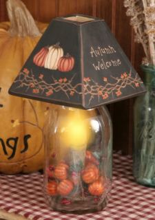 Primitive Fall Autumn Welcome Jar Light Lamp Pumpkins