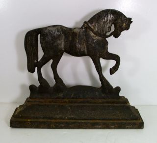ANTIQUE CAST IRON HORSE STALLION DOOR STOP   LARGE AND HEAVY  FOUND IN