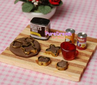  miniature handmade DIY clay chocolate biscuits pasta wood plate 9pcs