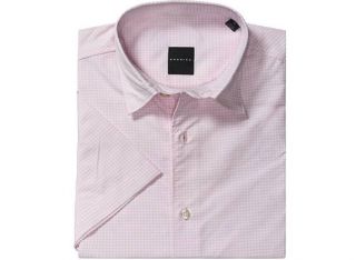 Dunning Vintage Gingham Woven Short Sleeve Shirt Slim Fit Pink S
