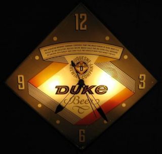 Vintage Duke Duquesne Beer Lighted Light Up Clock Beveled Glass