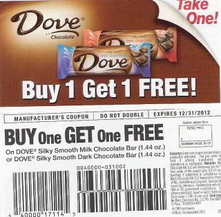 10 BOGO Free Dove Silky Smooth Chocolate Candy Bar Coupons EX 12 31