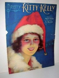 Pretty Kitty Kelly Sheet Music Girl in Santa Hat 1920