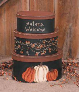 Primitive Fall Autumn Welcome Stacking Boxes Pumpkins