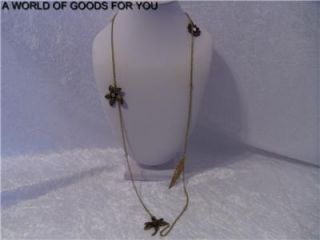 New Anthropologie Dragonfly Flower Crystal Charms 37 Gold Necklace