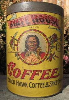 Scarce State House Coffee Tin Great Indian Portrait