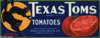 Crate Label Vintage Tomatoes Texas Black Cat Edinburg
