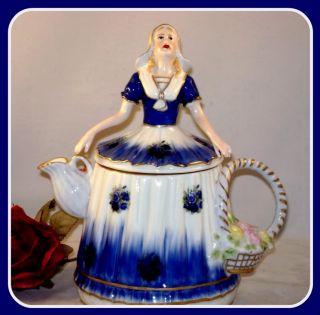 Half Doll Floral Dutch Lady Woman Teapot Tea Pot China Limoges