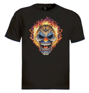 Flaming Clown Skull T Shirt Joker Tattoo Bikers Emo