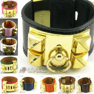 H266 Bracelet Gold Stud 10 Colors Real Leather Women Lady Wristband